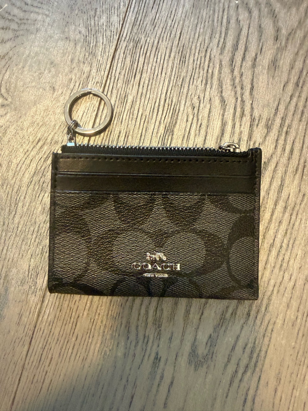 Coach Black Signature Card Case with Keyring